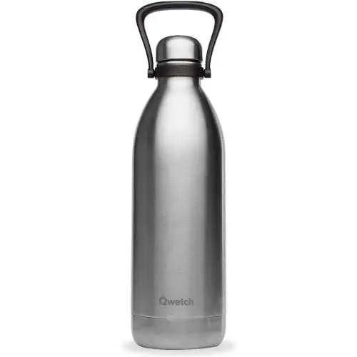 Produktbild: Qwetch - Große 2L Edelstahl Trinkflasche - Thermosflasche 48h Kalt & 16h Heiß Titan - Auslaufsicher & BPA-frei - Isolierflasche mit Griff - Perfekt für Camping, Picknick & Familie