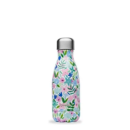 Produktbild: QWETCH - Isothermische Originals Flasche - Flora Blau 260ml - Nomadische Edelstahlflasche - 24h Kalt und 12h Warm - Wasserdicht, BPA-frei & wiederverwendbar