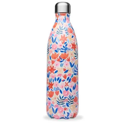 Produktbild: Qwetch Thermosflasche Flora, rot, 1 l, Edelstahl, 24 Stunden kalt und 12 Stunden warm, wasserdicht, BPA-frei & wiederverwendbar