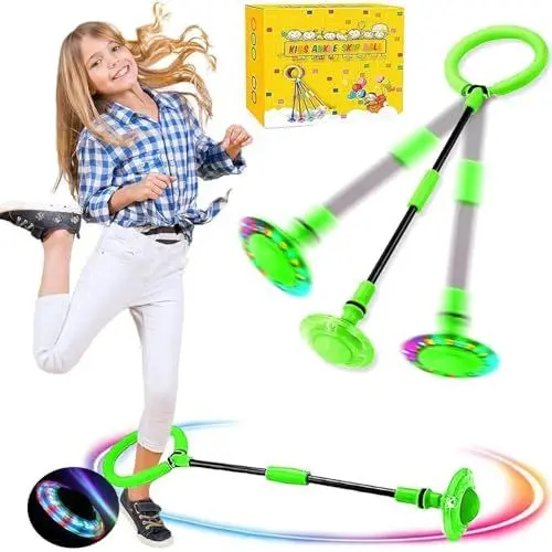 Produktbild: Q-WOOFF Kinder Blinkender Springring, Sport Sprungball，Faltbarer Flash Jumping Ball, Geeignet Für Geschicklichkeitsspiele Für Kinder Oder Erwachsene, Übung (L) (Grün)