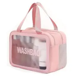 Produktbild: Q-WOOFF Kosmetiktasche，kulturtasche Damen，kulturbeutel Herren， Trocken- und Nasstrennung, tragbare wasserdichte Kulturtasche, Make-up-Tasche mit großer Kapazität, Aufbewahrungstasche (Rosa, L)