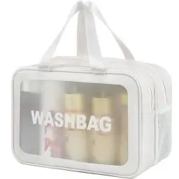 Produktbild: Q-WOOFF Kosmetiktasche，kulturtasche Damen，kulturbeutel Herren， Trocken- und Nasstrennung, tragbare wasserdichte Kulturtasche, Make-up-Tasche mit großer Kapazität, Aufbewahrungstasche (Weiß, L)