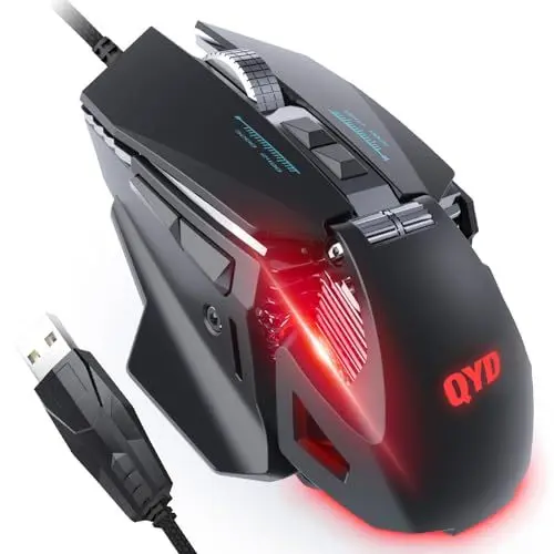 Produktbild: QYD Gaming Maus RGB LED PC Maus Kabel, 7200 DPI Einstellbarer Anpassbare Gewichte Gaming Mäuse Gewichtstuning, 7 Programmierbare Tasten Laptop Computer Ergonomische USB Gaming Mouse mit 1,67m Kabel