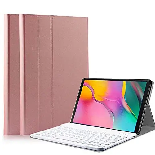 Produktbild: QYiD Tastatur Hülle für Galaxy Tab A 10.1 2019 SM-T510/T515, Ultra Dünn Ständer Folio PU Ledertasche mit Blautooth Tastatur für Samsung Tab A 10.1 2019, Rosegold