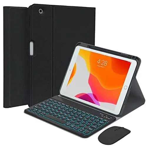 Produktbild: QYiiD Beleuchtete Tastatur Hülle mit Maus für iPad Pro 11 2022 (4. Generation)/ iPad Pro 11 2021(3. Generation)/ 2020/2018, QWERTZ Abnehmbare Tastatur Hülle mit PU-Lederhülle,Pencil Halter, Schwarz