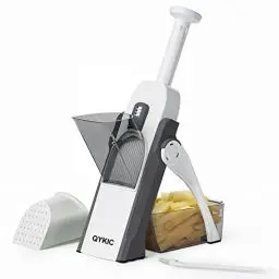 Produktbild: QYKIC Gemüseschneider, ONCE FOR ALL Verstellbar Gemüsehobel Mandoline Vegetable Slicer Kartoffelschneider Zwiebelschneider aus Kunststoff Grau aus Edelstahl