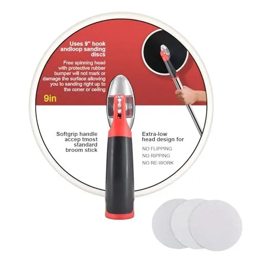 Produktbild: QZATACAEN Stangenschleifer für Trockenbau Radius Handschleifkopf 9“ (229 mm) Trockenbau Radial Rund Celing Prep Painting Sanding Tool Enthält 3 Stück Schleifblätter 80 Körnung
