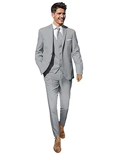 Produktbild: QZI Herren Anzug Revers mit Zwei Knöpfen Jacke Weste und Hose