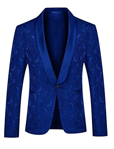 Produktbild: QZI Herren Jacke Jacquard Slim Fit Blazer Schal Revers One Button Coat Smoking Smoking Jacke
