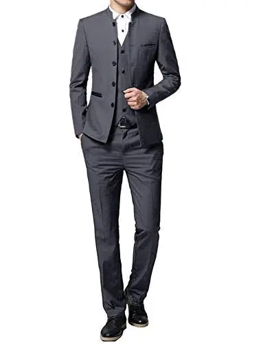 Produktbild: QZI Herren Slim Fit Einreiher Stehkragen 3 TLG