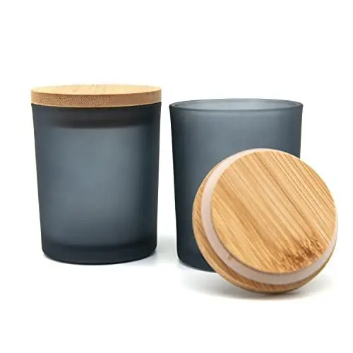 Produktbild: R FLORY 7 + 7 OZ Glas-Gläser 2 Stück dicke Glas-Kerzengläser mit Bambusdeckel Badezimmer-Behälter Waschtisch-Wattestäbchen-Aufbewahrung (Matte Grey)
