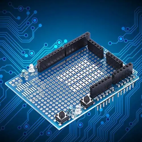 Produktbild: R3-Prototyp-Erweiterungsplatine, LEDs und Tasten für Schaltungs-Prototyping, mit Kompatibilität für Duemilanove ProtoShield