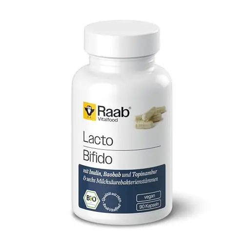 Produktbild: Raab Vitalfood Bio Lacto Bifido Kapseln (90 Stück) - mit 6 ausgewählten Milchsäurebakterienstämmen, Lactobacillus- und Bifidobakterien, Vegan, Bio