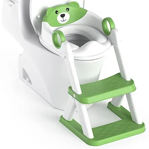 Produktbild: Rabb 1st Toilettenleiter für Kinder, Upgraded Kindertoilette für Jungen und Mädchen, 2 in 1 Kind Toilettensitz mit Treppe, Spritz und Rutschfestes Trittbrett