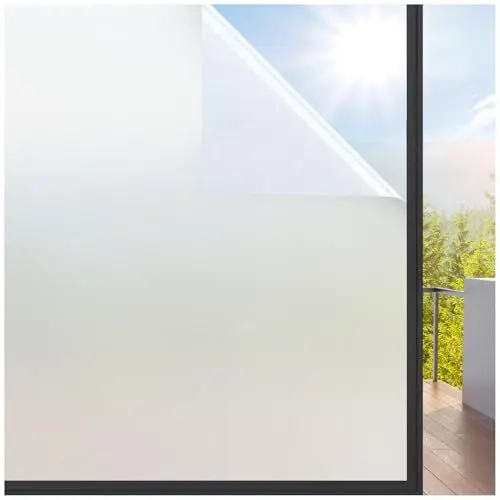Produktbild: rabbitgoo Fensterfolie Milchglasfolie Blickdicht Sichtschutzfolie Matt 44,5x200cm mit Gitterdesign für Bad Büro Wohnzimmer UV Schutz Blickschutz Sichtschutz Selbsthaftend Selbstklebend Scheibenfolie
