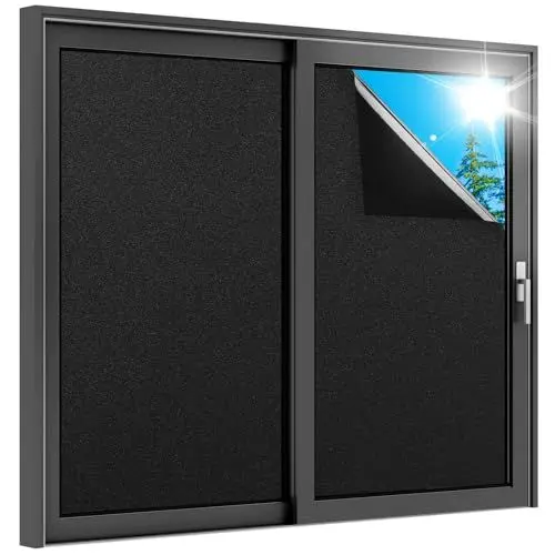 Produktbild: rabbitgoo Schwarze Fensterfolie Verdunklungsfolie für Fenster Verdunkelungsfolie 44,5 x 200 cm mit Gitter Design, Abdunklungsfolie Verdunklung Dunkel Blickdicht Lichtundurchlässig Selbsthaftend