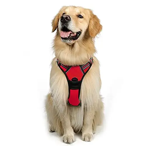 Produktbild: rabbitgoo Hundegeschirr Mittelgroße Hunde, Anti Zug Geschirr mit Kontrolle, No Pull Verstellbar Hundegeschirr Grosse Hunde, Atmungsaktiv Reflexstreifen Brustgeschirr Sichere Führung Rot L