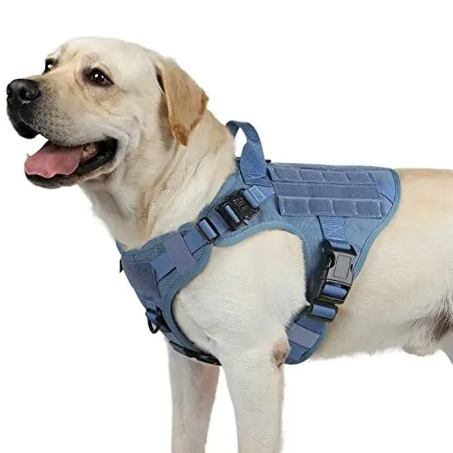 Produktbild: rabbitgoo No Pull Hundegeschirr Mittlere Grosse Hunde, Taktische Brustgeschirr mit MOLLE Griff Metallschnallen, Atmungsaktiv Militär Sicherheitsgeschirr, Verstellbares Gepolstert Hundeweste, M Blau