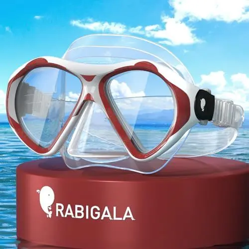 Produktbild: Rabigala Taucherbrille Erwachsene, Verstellbares Silikonband Schnorchelmaske, Anti-Leck & Anti-Nebel Taucherbrille Erwachsene aus Gehärtetem Glas für Schnorcheln, Schwimmen und Tauchen
