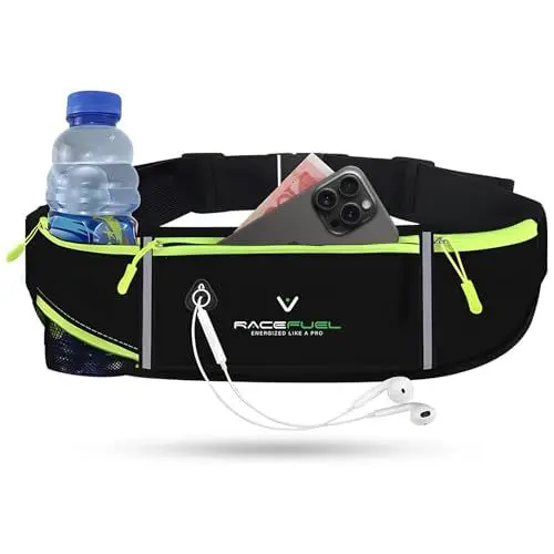 Produktbild: RaceFuel Laufgürtel für Handy und Trinkflasche - Lauftasche Jogging, Hüfttasche, Sportgürtel, Running Belt zum Joggen, Laufen, Sport, Fitness - passend für alle Smartphones