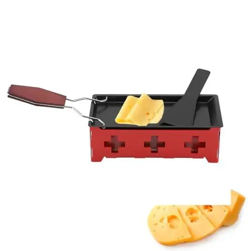 Produktbild: Raclette-Grill, Käse-Raclette-Rotaster, Backblech, Käseschmelzer, tragbarer Käseschmelzer mit faltbarem Holzgriff, Spatel, antihaftbeschichteter Käse-Rotaster