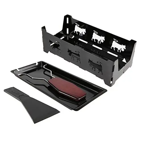 Produktbild: Käseschmelzpfanne, mit Faltbarem Raclette, Käse-Raclette-Wodd-Griff, Käse-Raclette-Schmelzpfanne, Rotaster, Backblech, Herd mit Spatel, Schwarz