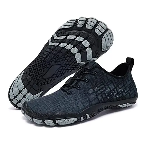 Produktbild: Racqua Wasserschuhe Neoprenschuhe Atmungsaktiv Barfußschuhe Meeresschuhe Schwimmschuhe Strandschuhe Aquaschuhe Surfschuhe Schnelltrocknend rutschfeste Badeschuhe Für Damen Herren grau und schwarz 43
