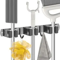 Produktbild: Radikor Besenhalterung Wand, Selbstklebender Besenhalter mit 3 Halter und 2 Haken, Edelstahl Gerätehalter Schraubbar, Gartengerätehalter Gartengeräte Halterung, Besen Mop Halter, Schwarz
