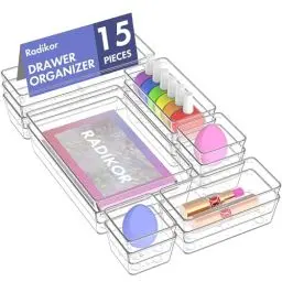 Produktbild: Radikor Schubladeneinsatz Schubladen Organizer -15 Stück Schminktisch Organizer in 4 Größen, Drawer Organizer, Make Up Organizer, Schubladen Ordnungssystem für Schreibtisch, Büro, Küchen, Bad