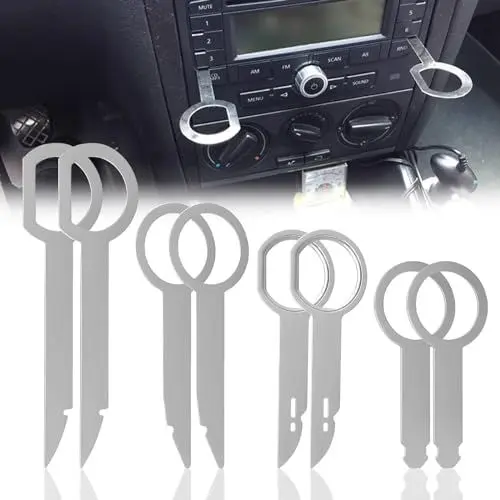 Produktbild: Radio Ausbau Werkzeug, HASLED 8 Stücke Edelstahl Autoradio Entriegelungswerkzeug, 4 Autoradio Ausbauwerkzeug, Passend für Volkswagen, Audi, Bora, Golf, Ford und Andere Fahrzeuge