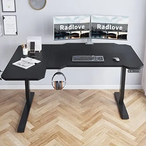 Produktbild: Radlove Schreibtisch Höhenverstellbar Elektrisch, 150CM L Form Stehpult，Stehschreibtisch mit 4 Memory-Steuerung mit Tischplatte 2-Fach-Teleskop Stehschreibtisch, Spleißbrett
