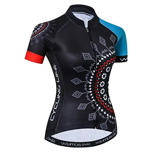 Produktbild: Radtrikot Frauen Fahrrad Trikot MTB Trikot Tops für Frau Damen Radtrikot Pro Team Mountain Road Trikot Kurzarm Renn Hemden atmungsaktiv Sommer Kleidung Schwarz Blau Größe XL