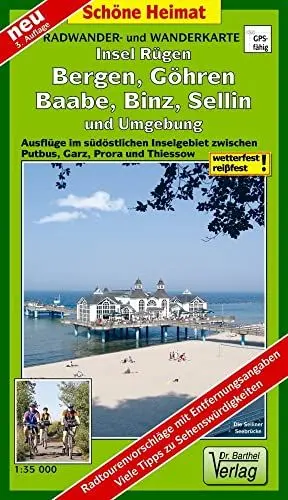 Produktbild: Radwander- und Wanderkarte Insel Rügen, Bergen, Göhren, Baabe, Binz, Sellin und Umgebung: Ausflüge im südöstlichen Inselgebiet zwischen Putbus, Garz, Prora und Thiessow. 1:35000 (Schöne Heimat)
