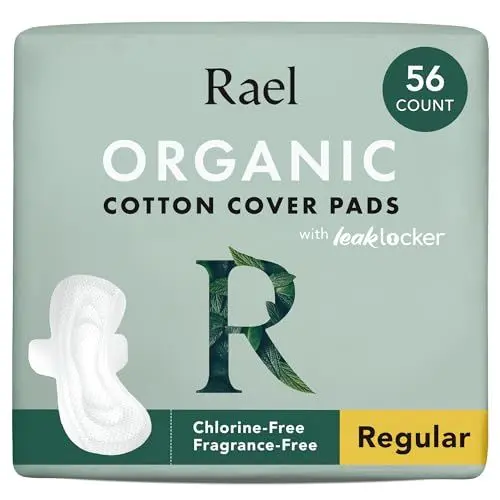 Produktbild: Rael Damenbinden mit Flügeln Bio-Baumwoll-Abdeckpads –geruchsneutral,Auslaufschutz, dünn und super saugfähig Pads mit Flügeln für Frauen (normal, 56 Stück)