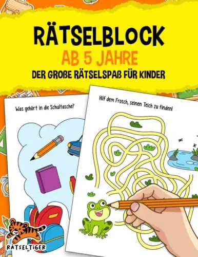 Produktbild: Rätselblock ab 5 Jahre: Der große Rätselspaß für Kinder - Labyrinthe, Fehler suchen, Vorschulübungen, Logisches Denken und vieles mehr! - Das große A4 Rätselbuch für Mädchen und Jungen