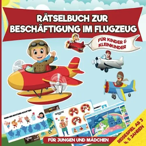 Produktbild: Rätselbuch zur Beschäftigung für Kinder im Flugzeug als Reisespiel für Kleinkinder ab 3, 4, 5 Jahren