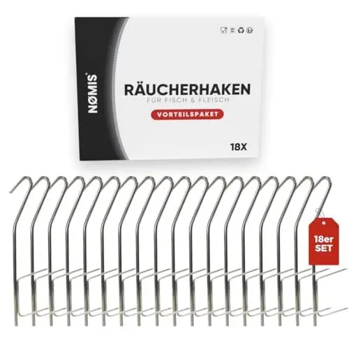 Produktbild: Räucherhaken (18er Set) VORTEILSPAKET | Edelstahl Räucherhaken für Fisch und Fleisch | Premium Räucherhaken für Forelle, Markele, Aal | Räucherhaken Fisch | 18x21cm | Räucherofen, Räucherchips Zubehör