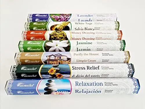 Produktbild: Oana Leca Räucherstäbchen 140 Stück | 7 Sorten | Premium Incense Sticks | Money Drawing | Relaxation | White Sage | Purify The House | Stress Relief | Lavender -sind 100% natürlichen Inhaltsstoffen