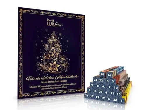 Produktbild: Räucherstäbchen Adventskalender 2024 von Luxflair – 48 Stäbchen, 24 Düfte inkl. Halter für tägliche Duftüberraschungen, Adventszeit, Geschenkideen