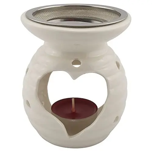 Produktbild: Räucherstövchen Herz aus Keramik – Mit Edelstahlsieb & Metallscheibe, Höhe 10 cm – Für Weihrauch & Kräuter | Incense Burner