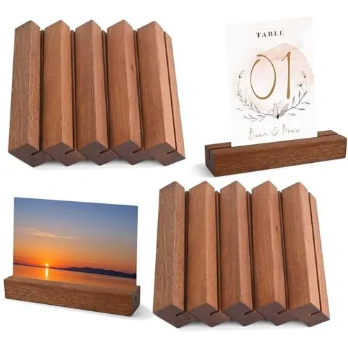 Produktbild: RAFIYU 10 Stück Kartenhalter Holz, Ebenholz Ständer als Tischkartenhalter, Menükartenhalter, Fotohalter, Postkartenhalter, Preisschilder Aufsteller, für Hochzeiten, Restaurants, Bankette und Partys