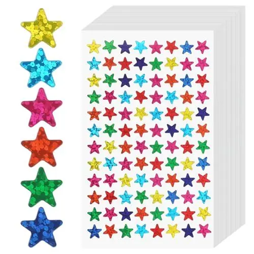 Produktbild: RAFIYU 3840 Stück /40 Blätter Sterne Aufkleber, Bunte Laser Sternaufkleber für Lehrer Selbstklebende Kinder Sticker für Belohnungsdiagramm, Scrapbooking, Stickeralbum Leer zum Sammeln