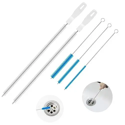 Produktbild: RAFIYU 5 Stücke Reinigungsbürste Set für Abwasserkanäle，inkl. 2 PCS 45cm Abflussreiniger und 3 Verschiedene Rohrbürste für Detail,Flexible Abflussbürste mit lang flaschenbürsten für Badezimmer,Küchen