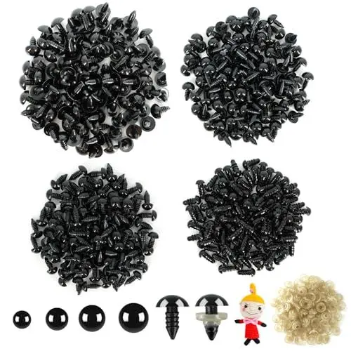 Produktbild: RAFIYU 800 Stück Sicherheitsaugen für Häkeltiere mit Unterlegscheiben, 6–12 mm, Kuscheltier Augen für Häkeltiere Kunststoff Schwarz Safety Eyes zum Häkeln Basteln，DIY Stofftiere Handpuppenherstellung
