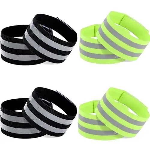Produktbild: RAFIYU 8 Stück Hosenklammer Fahrrad, Elastisch Reflektierende Bänder mit Klettband für Outdoor Joggen, Hosenschutz Radfahren, Wandern, Reflektierendes Sicherheitsarmband, 35 x 5 cm(Grün und Schwarz)