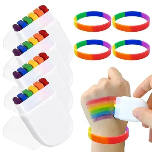 Produktbild: RAFIYU 8 Stück Regenbogen Schminkstift mit Regenbogen Armband, Pride Makeup, Regenbogen Schminke Gesichtsfarbe, LGBT Regenbogen Deko, Gay Pride Accessoires für LGBT Party, Paraden