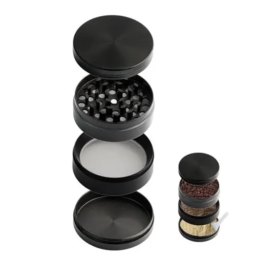 Produktbild: RAFIYU Grinder Crusher, Kräutermühle 4 Teilig, ø63mm, Magnetische Mühle für Spice, Kräuter, Gewürze, Herb - mit Pollen Scraper - Gemacht aus Legierung - Einfach zu säubern(Schwarzes)