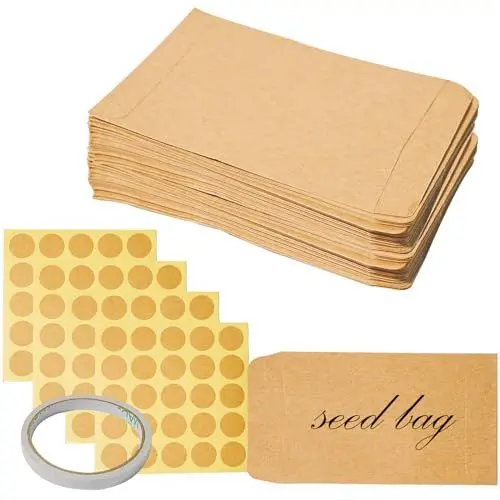 Produktbild: RAFIYU Samentütchen, 100 Stück Papiertüten Klein 6*10cm, 9*13cm für Saatgut Aufbewahrung mit Siegelaufkleber, Mini Kraftpapier Tüten zum Blumensamen Geschenk Süßwaren Münz Schmuck Verpackungstüten