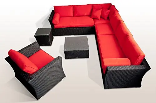 Produktbild: Ragnarök-Möbeldesign PolyRattan - Deutscher Hersteller - 8 Jahre GARANTIE - Lounge Aluminium Gartenmöbel Glas Polster SCHWARZ Rostfrei Sofa
