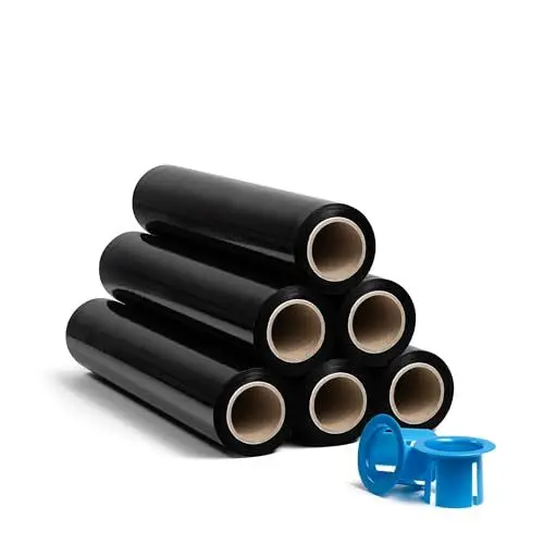 Produktbild: RAGO® Stretchfolie Schwarz 6 Stück I Strechfolienrolle mit Handabroller 0,85 kg (7,5 x 7,5 x 40 cm) I Möbelfolie I Verpackungsmaterial I Umzugsfolie I Folie für möbel I Packfolien 150m